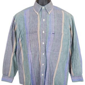 Vintage Arrow River Brand Shirt Mens Size Medium Blue Green 90s Striped Relaxed